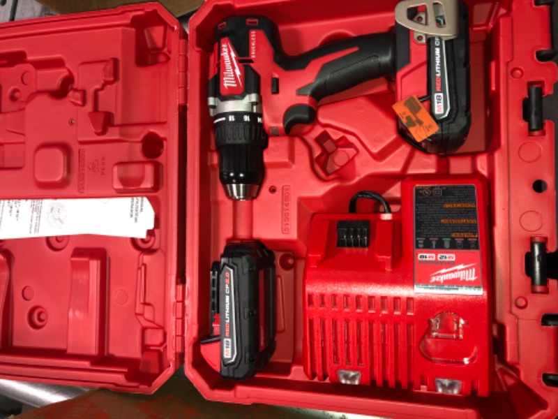 Photo 8 of Milwaukee M18 18-Volt Lithium-Ion Brushless Cordless 1/2 in. Compact Drill/Driver Kit with (2) 2.0 Ah Batteries, Charger and Case