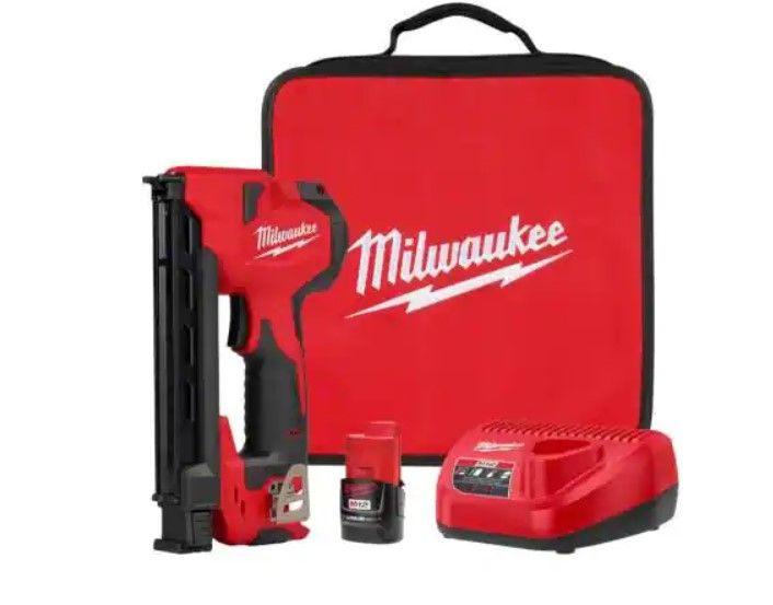 Photo 1 of Milwaukee M12 12-Volt Lithium-Ion Cordless Cable Stapler Nailer Kit with 2.0Ah Battery, Charger and Bag