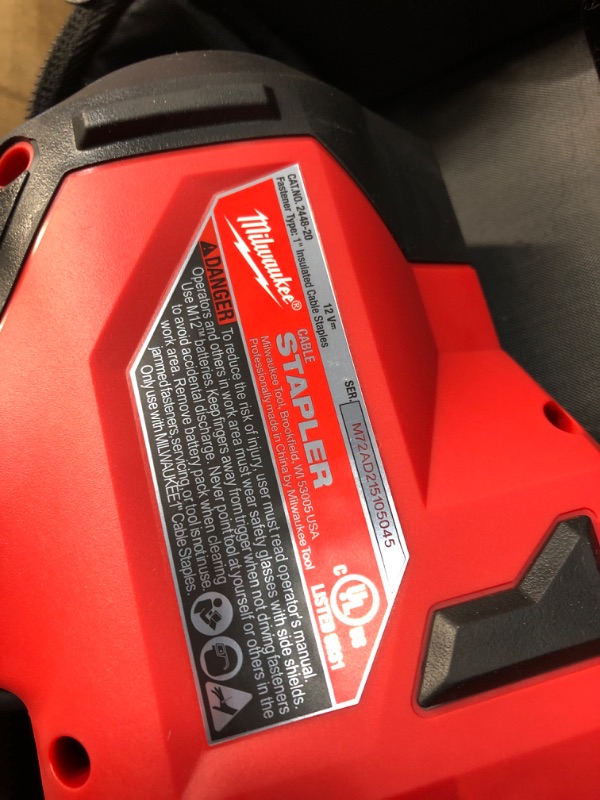 Photo 7 of Milwaukee M12 12-Volt Lithium-Ion Cordless Cable Stapler Nailer Kit with 2.0Ah Battery, Charger and Bag