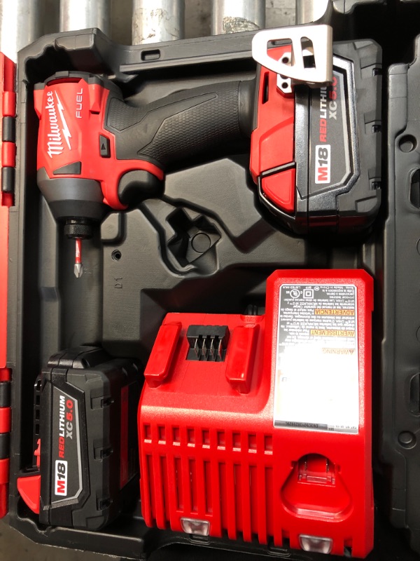 Photo 7 of Milwaukee M18 FUEL 18-Volt Lithium-Ion Brushless Cordless 1/4 in. Hex Impact Driver Kit with Two 5.0Ah Batteries Charger Hard Case