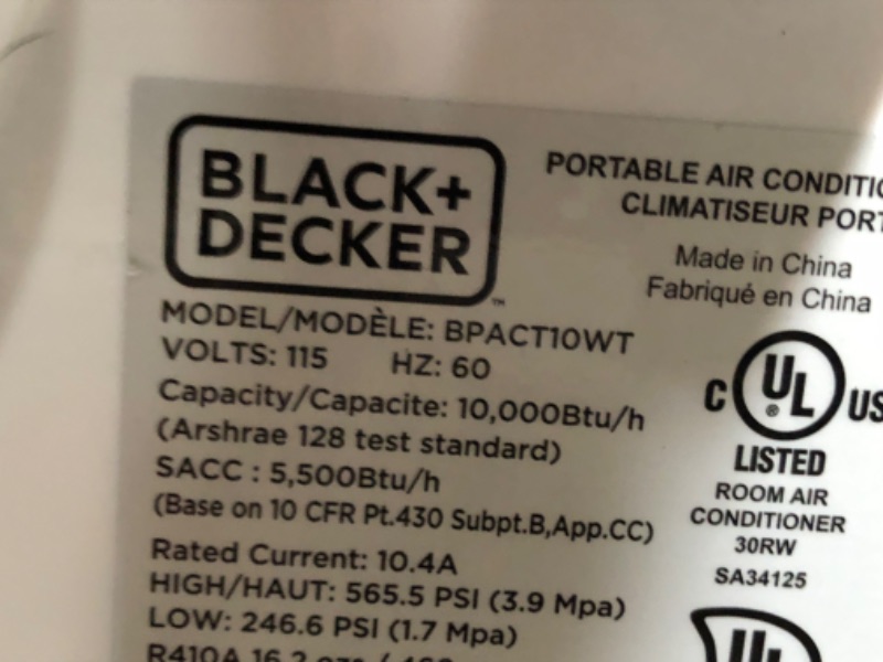 Photo 8 of Black+decker BPACT10WT 10,000 BTU Portable Air Conditioner with Remote