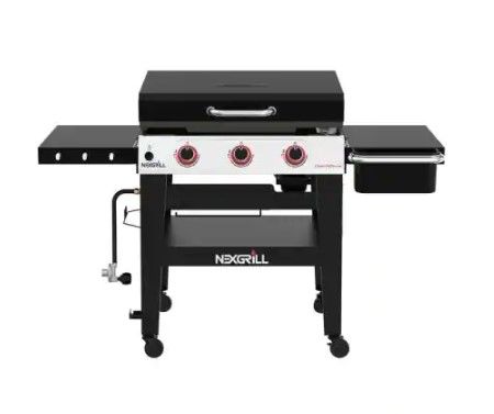 Photo 1 of **DAMAGED AND MISSING PARTS** Nexgrill
Daytona 3-Burner 30 in. Propane Gas Griddle in Black with Lid