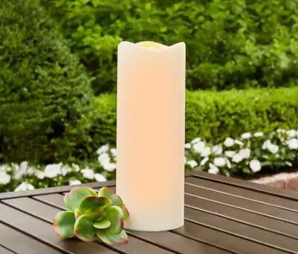 Photo 1 of **SET OF 2**MINOR DAMAGE* Hampton Bay
3 in. x 8 in. Remote Ready Battery Operated Outdoor Patio Resin LED Candle