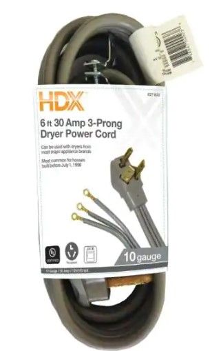 Photo 1 of HDX
6 ft. 30 Amp 3-Prong Dryer Power Cord