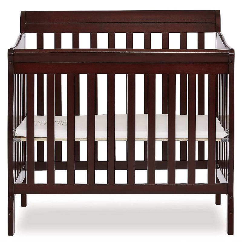 Photo 1 of **MINOR DAMAGE**MISSING HARDWARE** Dream On Me Aden 4-in-1 Convertible Mini Crib in Espresso, Greenguard Gold Certified
