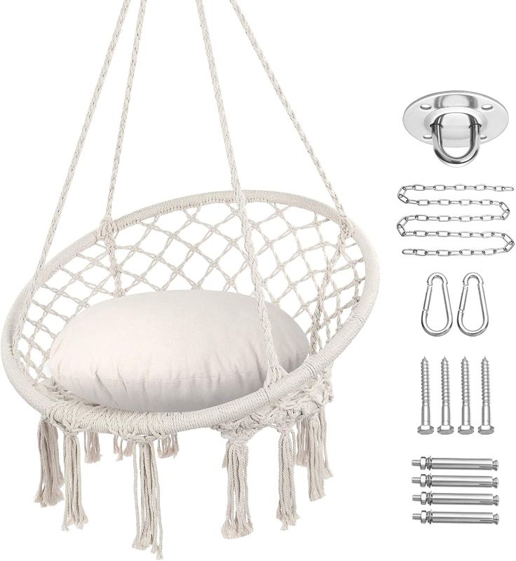 Photo 1 of **MISSING PARTS** Y- STOP Hammock Chair Macrame Swing, Max 330 Lbs, Hanging Cotton Rope Hammock Swing Chair for Indoor and Outdoor Use (Beige)
