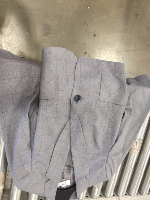 Photo 2 of Le Suit Petite Windowpane Pantsuit - Grey/peacock 14P
