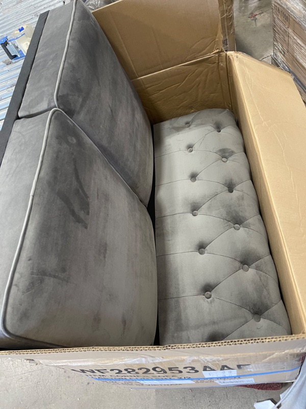 Photo 4 of ***PARTS ONLY*** 80 in. W Square Arm 1-piece U Shaped Velvet Modern Sectional Sofa in Gray
