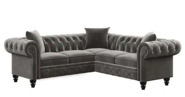 Photo 1 of ***PARTS ONLY*** 80 in. W Square Arm 1-piece U Shaped Velvet Modern Sectional Sofa in Gray
