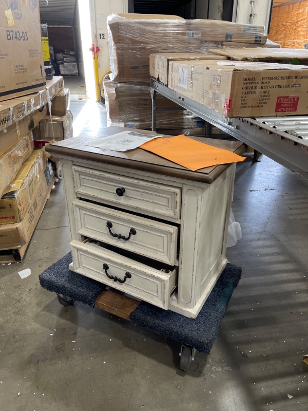 Photo 2 of ***SECOND DRAWER IS BROKEN*** Realyn Three Drawer Nightstand Chipped White - Signature Design by Ashley

