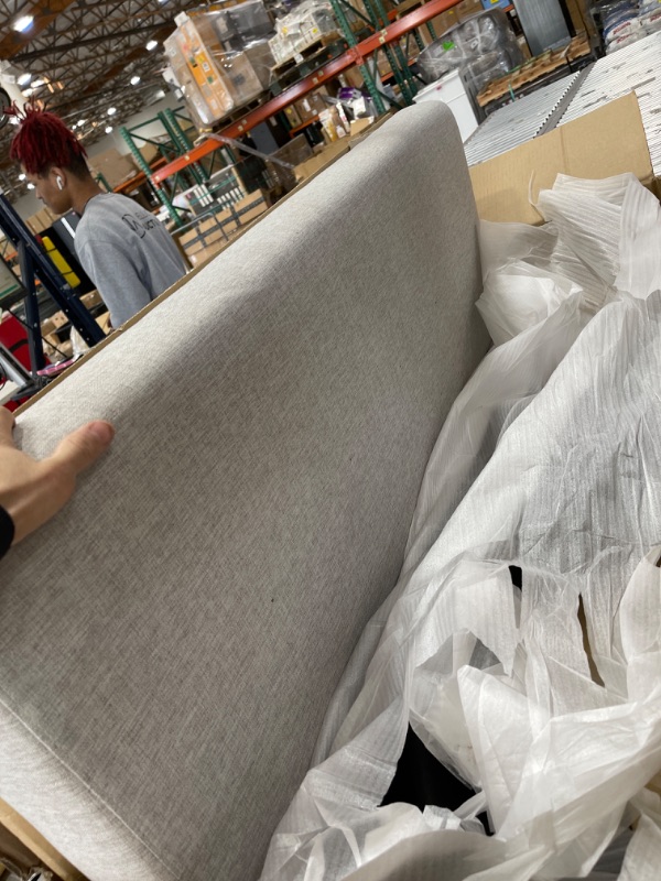 Photo 5 of ***INCOMPLETE, HARDWARE LOOSE IN BOX*** Baxton Studio Theo Grayish Beige Upholstered Browned Bench
