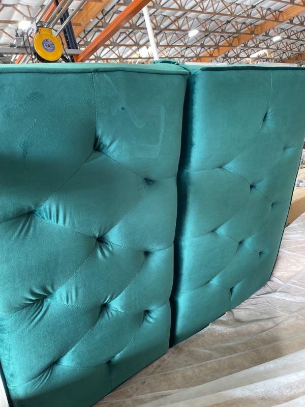 Photo 2 of ***INCOMPLETE SET*** RINIMEI Sleeper 2022 Modern Velvet Upholstered Reversible Sectional Futon Sofa Bed, L-Shaped Couch with Movable Ottoman and Nailhead Trim for Living Room, Green
