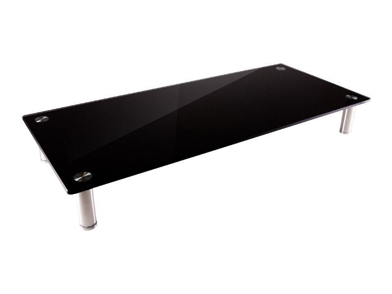 Photo 1 of ***MISSING LEGS*** Monoprice Medium Multimedia Desktop Stand, Black Glass 25.6' X 11.0' - Stand & Riser, Desktop TV Stand, Dual Monitors W/ Height Adjustable Legs
