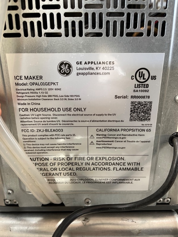 Photo 7 of **TESTED, WORKS*** GE Profile - Opal 2.0 24-lb. Portable Ice Maker with Nugget Ice Production, Side Tank, and Built-in WiFi - Black Stainless Steel

