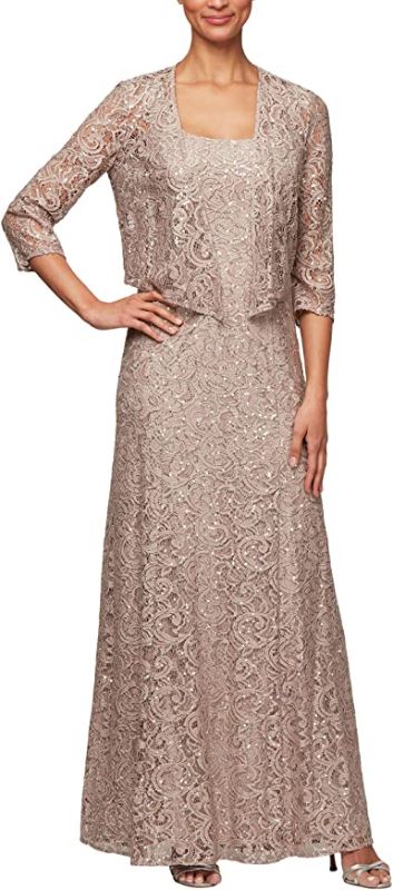 Photo 1 of Alex Evenings Embroidered Lace Mock Two-Piece Gown with Jacket in Taupe at Nordstrom, Size 14
