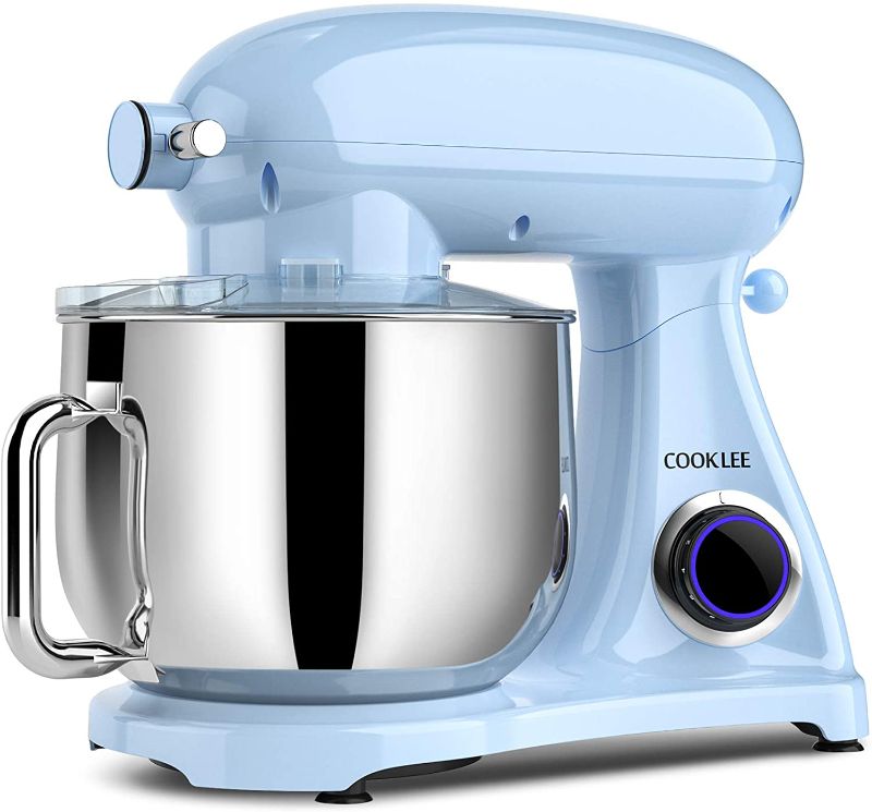 Photo 1 of All-Metal COOKLEE Stand Mixer, 800W 8.5-Qt. Kitchen Mixer 10+1 Speeds with Dishwasher-Safe Dough Hooks, Flat Beaters, Whisk & Pouring Shield, SM-1522NM, BLUE
