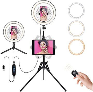 Photo 1 of 10.2'' Ring Light with Stand OEBLD Selfie Ring Light with Phone Tripod and Pad Holder Bluetooth Remote Shutter for Makeup/Live for Video Photography Makeup Live Streaming YouTube Lighting
