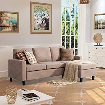 Photo 1 of **INCOMPLETE BOX 1 OF 2**Walsunny Convertible Sectional Sofa Couch with Reversible Chaise, L-Shaped Couch with Modern Linen Fabric for Small Space(Dark Beige)
