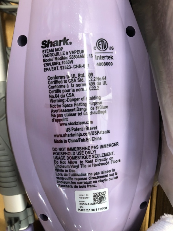 Photo 1 of Shark S3504AMZ Steam Pocket Mop Hard Floor Cleaner with 1 Rectangle and 1 Triangle Mop Head, Natural Powerful Steam, Easy Maneuvering, Triangle & Rectangle Washable Pads, Quick Drying, Purple

