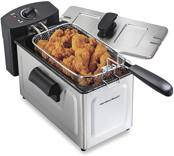 Photo 1 of Hamilton Beach 35032 Professional Grade Electric Deep Fryer, Frying Basket with Hooks, 1500 Watts, 3 Ltrs New for 2021, Stainless Steel
