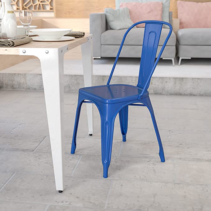 Photo 1 of 2pck-Flash Furniture Commercial Grade Blue Metal Indoor-Outdoor Stackable Chair
