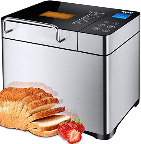 Photo 1 of KBS Large 17-in-1 Bread Machine, 2LB All Stainless Steel Bread Maker with Auto Fruit Nut Dispenser, Nonstick Ceramic Pan, Full Touch Panel Tempered Glass, Reserve& Keep Warm Set, Oven Mitt and Recipes
