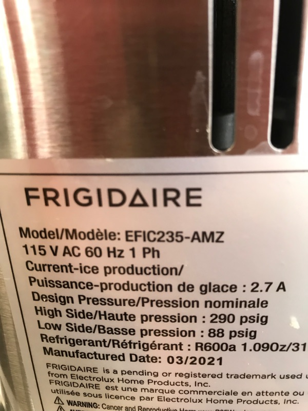 Photo 4 of Frigidaire EFIC235-AMZ Countertop Crunchy Chewable Nugget Ice Maker, Self Cleaning Function
