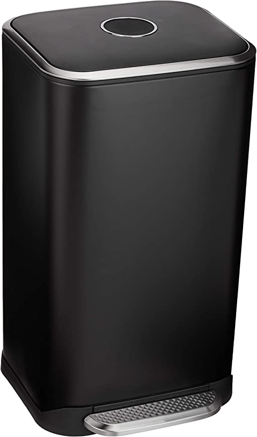 Photo 1 of Amazon Basics 32 Liter / 8.5 Gallon Soft-Close Metal Trash Can with Liner and Foot Pedal - Black
