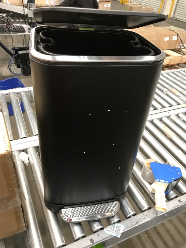 Photo 2 of Amazon Basics 32 Liter / 8.5 Gallon Soft-Close Metal Trash Can with Liner and Foot Pedal - Black
