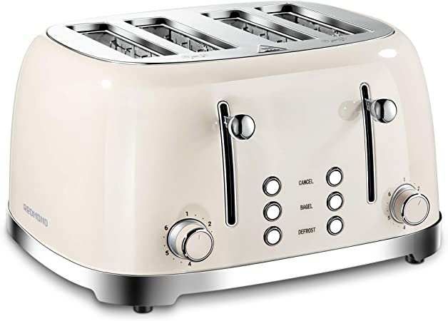 Photo 1 of REDMOND 4 Slice Toaster Retro Stainless Steel Toasters with Bagel Defrost Cancel Function, 6 Browning Settings, Cream, ST033