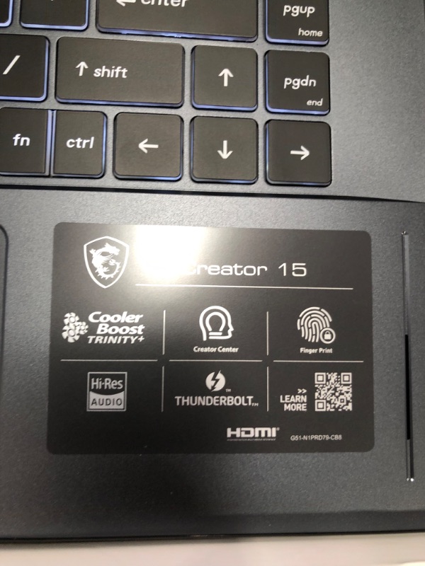 Photo 4 of MSI Creator 15 Professional Laptop: 15.6" 4K UHD Ultra-Thin Bezel Display, Intel Core i7-10875H, GeForce RTX 2070 Super, 32GB RAM, 1TB NVMe SSD, Thunderbolt 3, 100% Adobe RGB, Win10 PRO (A10SFS-287)