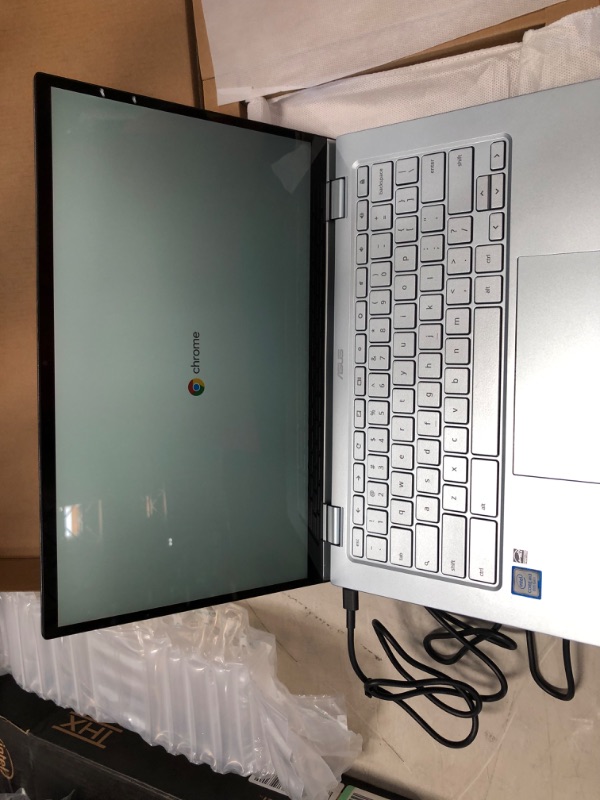 Photo 2 of ASUS Chromebook Flip C433 2 in 1 Laptop, 14" Touchscreen FHD NanoEdge Display, Intel Core m3-8100Y Processor, 8GB RAM, 64GB eMMC Storage, Backlit Keyboard, Silver, Chrome OS, C433TA-AS384T