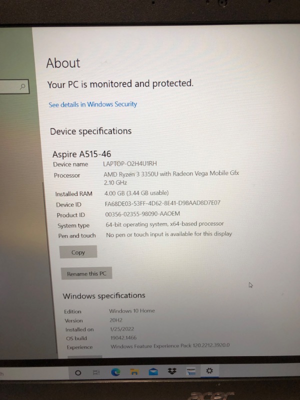 Photo 5 of Acer Aspire 5 A515-46-R14K Slim Laptop | 15.6" Full HD IPS | AMD Ryzen 3 3350U Quad-Core Mobile Processor | 4GB DDR4 | 128GB NVMe SSD | WiFi 6 | Backlit KB | Amazon Alexa | Windows 10 Home (S mode)