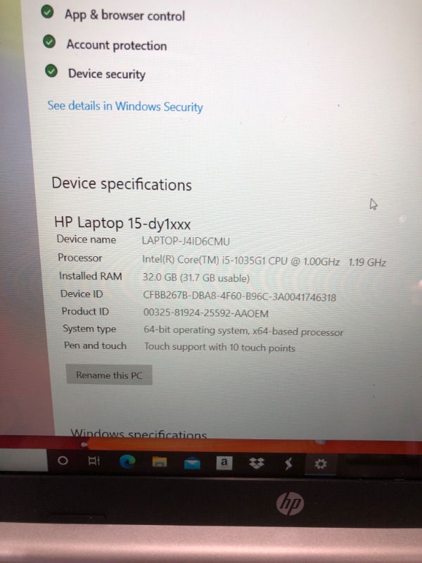 Photo 7 of HP Laptop 15-dy1059ms 15.6" Full HD Touch Screen Intel Core i5-1035G1 12GB Memory 256GB SSD Windows 10 Silver