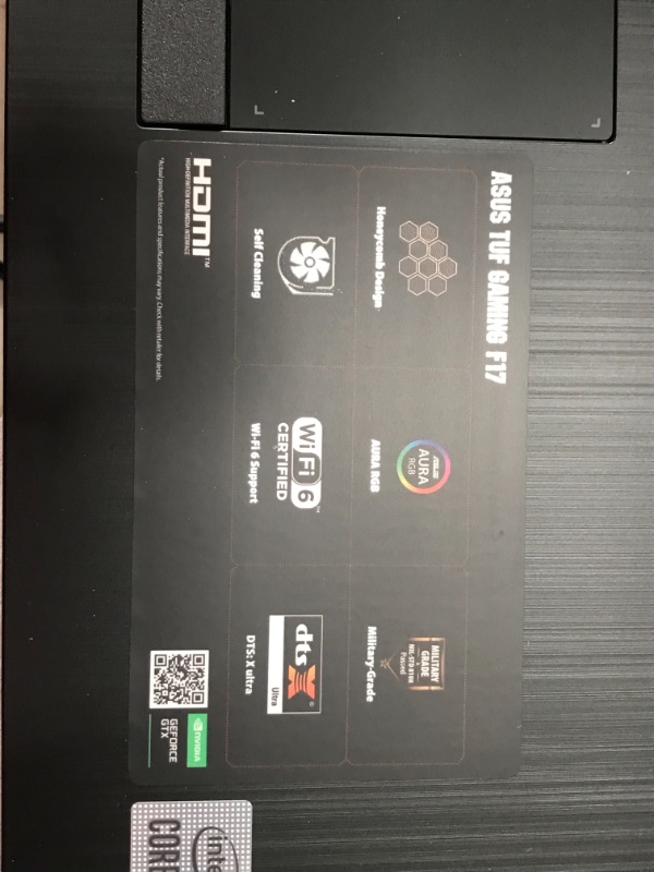 Photo 4 of PARTS ONLY DAMAGED SCREEN 
ASUS TUF Gaming F17 Gaming Laptop, 17.3” 144Hz FHD IPS-Type Display, Intel Core i5-10300H, GeForce GTX 1650 Ti, 8GB DDR4, 512GB PCIe SSD, RGB Keyboard, Windows 10, Bonfire Black, FX706LI-ES53