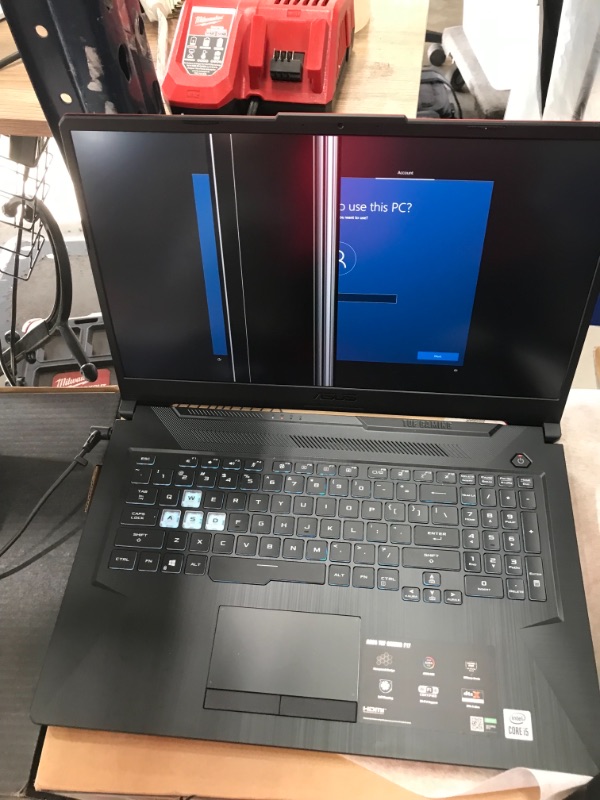 Photo 1 of PARTS ONLY DAMAGED SCREEN 
ASUS TUF Gaming F17 Gaming Laptop, 17.3” 144Hz FHD IPS-Type Display, Intel Core i5-10300H, GeForce GTX 1650 Ti, 8GB DDR4, 512GB PCIe SSD, RGB Keyboard, Windows 10, Bonfire Black, FX706LI-ES53