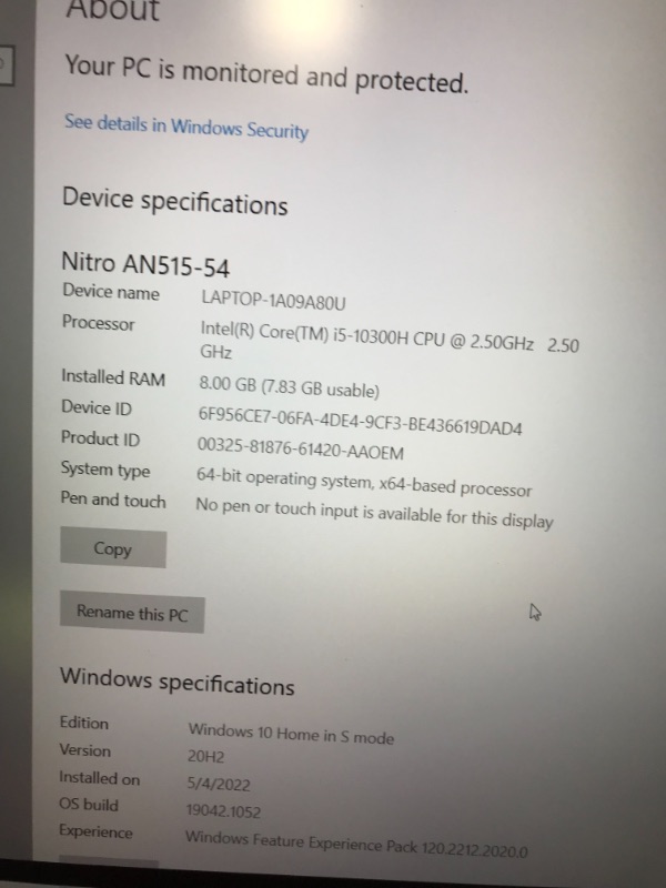 Photo 5 of Acer Nitro 5 Gaming Laptop, 10th Gen Intel Core i5-10300H,NVIDIA GeForce GTX 1650 Ti, 15.6" Full HD IPS 144Hz Display, 8GB DDR4,256GB NVMe SSD,WiFi 6, DTS X Ultra,Backlit Keyboard,AN515-55-59KS