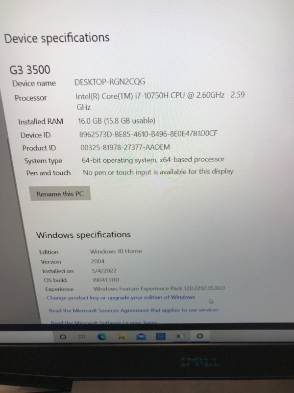 Photo 4 of Dell Gaming G3 15 3500, 15.6 inch FHD Non-Touch Laptop - Intel Core i7-10750H, 16GB DDR4 RAM, 512GB SSD, NVIDIA GeForce RTX 2060 6GB GDDR6, Windows 10 Home - Black