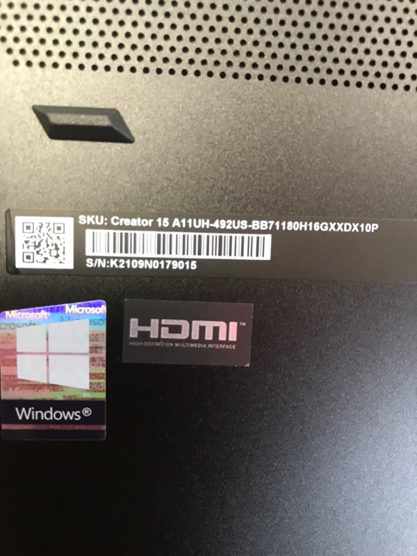 Photo 2 of MSI Creator 15 Professional Laptop: 15.6" UHD OLED 4K DCI-P3 100% Display, Intel Core i7-11800H, NVIDIA GeForce RTX 3080, 16GB RAM, 1TB NVME SSD, Thunderbolt 4, Win10 PRO, Black (A11UH-492)
