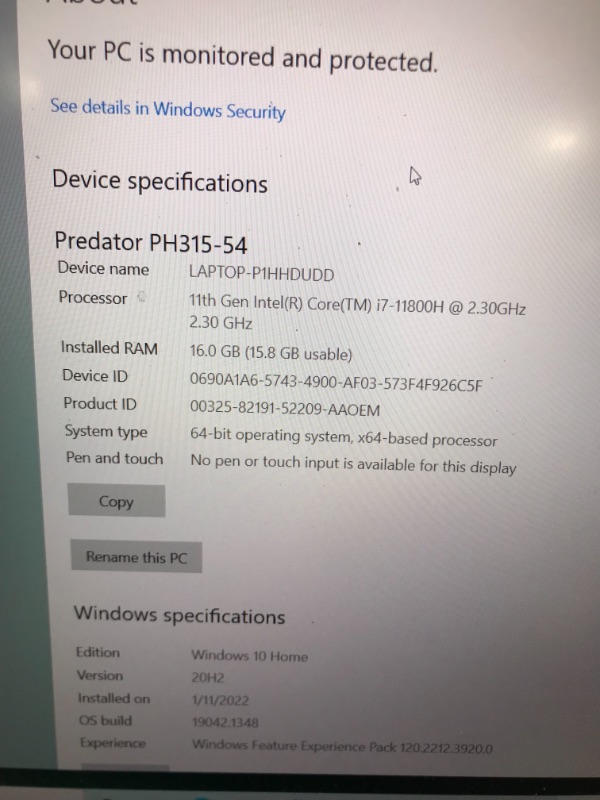 Photo 5 of Acer Predator Helios 300 PH315-54-760S Gaming Laptop | Intel i7-11800H | NVIDIA GeForce RTX 3060 Laptop GPU | 15.6" Full HD 144Hz 3ms IPS Display | 16GB DDR4 | 512GB SSD | Killer WiFi 6 | RGB Keyboard
