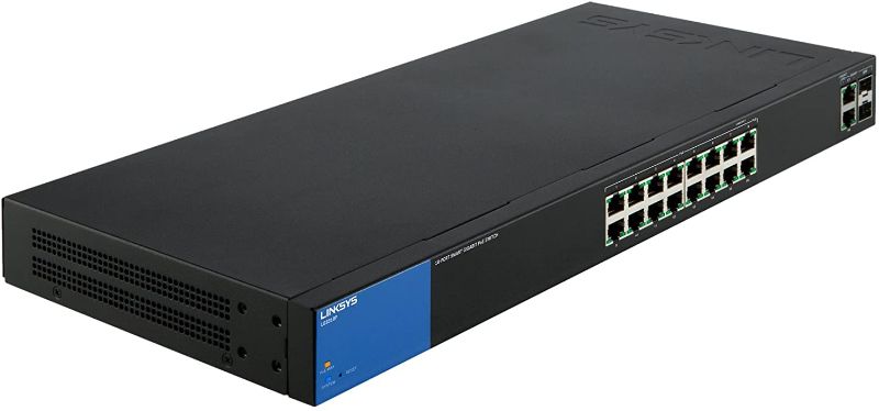 Photo 1 of Linksys Business LGS318P 16-Port Gigabit Poe+ (125W) Smart Managed Switch with 2 Gigabit and 2 SFP Ports, Black
