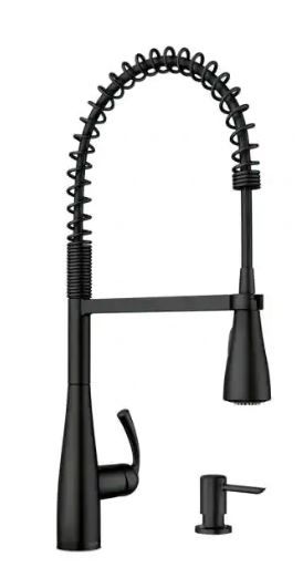 Photo 1 of  Essie Single-Handle Pre-Rinse Spring Pulldown Sprayer Kitchen Faucet with Power Clean in Matte Black