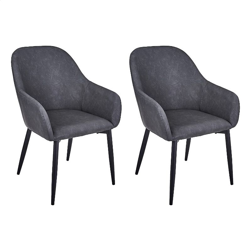 Photo 1 of CangLong Mid Century Dining Room Chairs with Arm Metal Leatherette Seat, set of 2, Black
