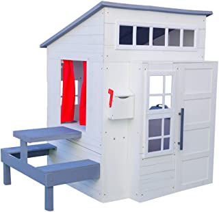 Photo 1 of (BROKEN COMPONENT) KidKraft Modern Outdoor Wooden Playhouse with Picnic Table, Mailbox and Outdoor Grill, White, Gift for Ages 3-10