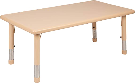 Photo 1 of (BENT; MISSING LEGS) Flash Furniture 24"W x 48"L Rectangular Natural Plastic Height Adjustable Activity Table
