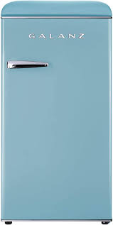 Photo 1 of (NOT FUNCTIONAL; BROKEN OFF MOTOR; DENTED) Galanz GLR33MBER10 Retro Compact Refrigerator, Single Door Fridge, Adjustable Mechanical Thermostat with Chiller, Blue, 3.3 Cu Ft
