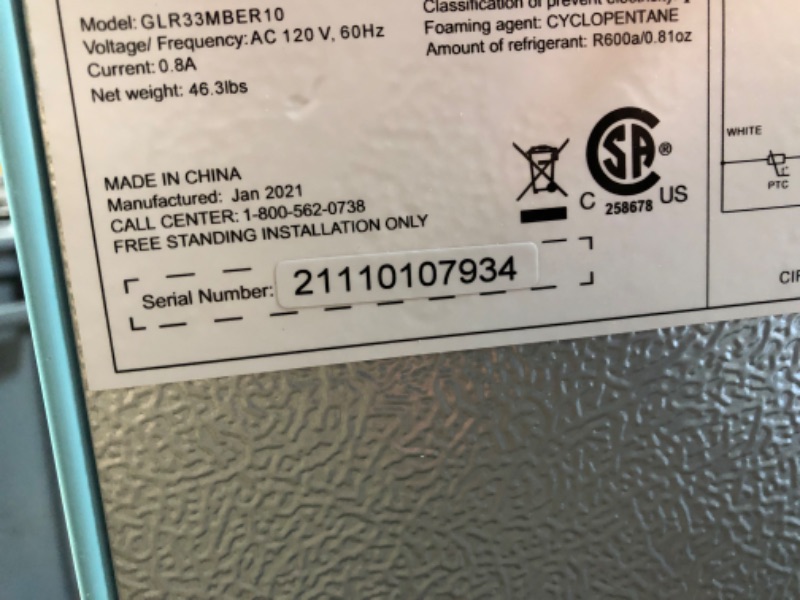 Photo 5 of (NOT FUNCTIONAL; BROKEN OFF MOTOR; DENTED) Galanz GLR33MBER10 Retro Compact Refrigerator, Single Door Fridge, Adjustable Mechanical Thermostat with Chiller, Blue, 3.3 Cu Ft
