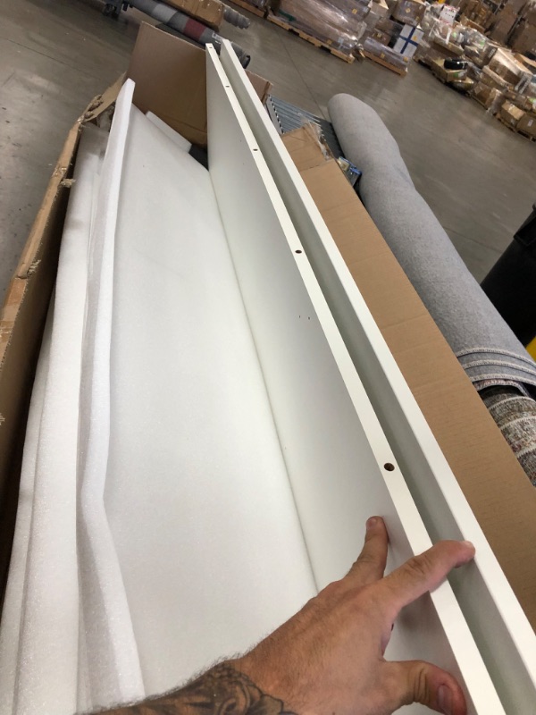 Photo 1 of (DAMAGED TABLE CORNER) FEZIBO Standing Desk with Drawer, Adjustable Height Electric Stand up Desk, 63 x 24 Inches Sit Stand Home Office Desk, Ergonomic Workstation White Steel Frame/White Tabletop
