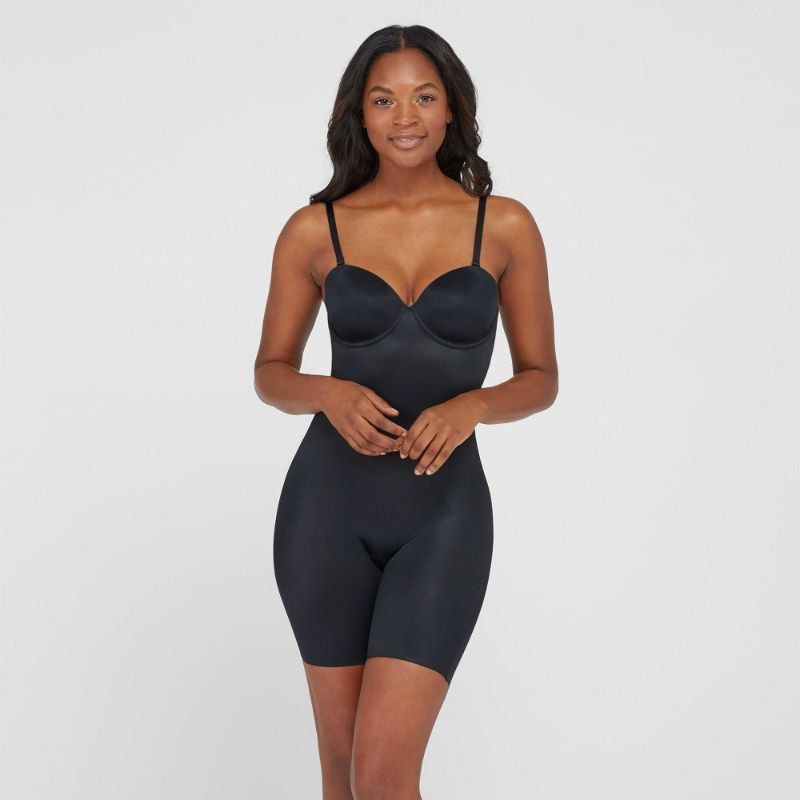 Photo 1 of Black Suit Your Fancy Cupped Mid-Thigh Bodysuit (Medium)
