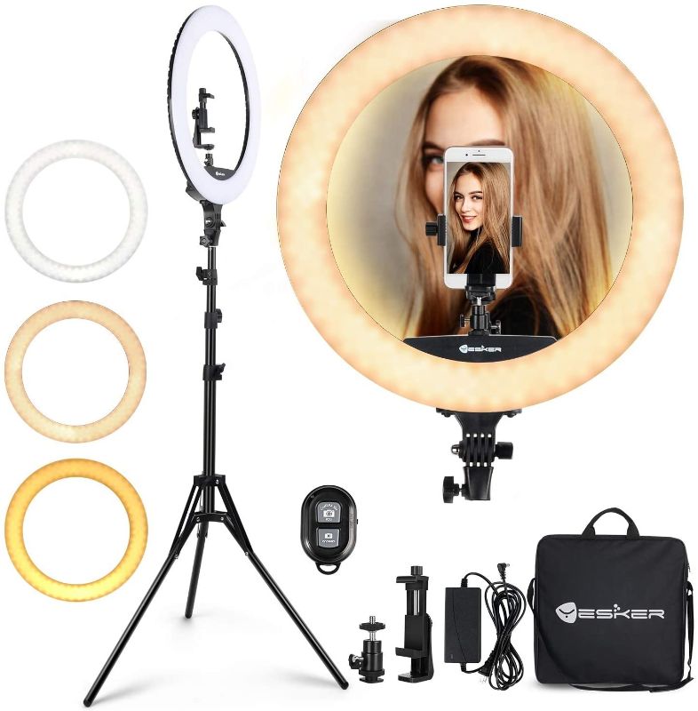 Photo 1 of Ring Light 18 Inch LED Ringlight Kit with 73 inch Tripod Stand with Phone Holder Adjustable 3200-6000k Color Temperature Circle MUA Lighting for Camera for Vlog, Makeup,Youtobe, Video Shooting, Selfie
